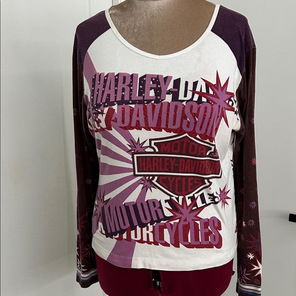 VINTAGE 2003 HARLEY DAVIDSON LONG SLEEVE MULTICOLOR T-SHIRT | SIZE XL